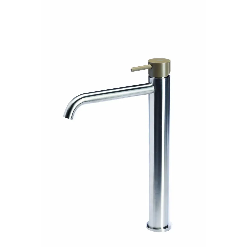 Robinet mitigeur lavabo haut sans vidage en acier inox finition brossée avec poignée couleur désert Tubico Colorado