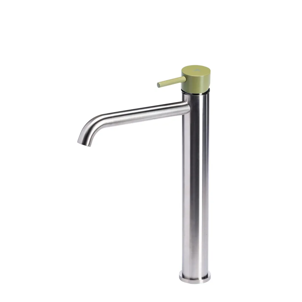 Robinet mitigeur lavabo haut sans vidage en acier inox finition brossée avec poignée couleur olive Tubico Colorado