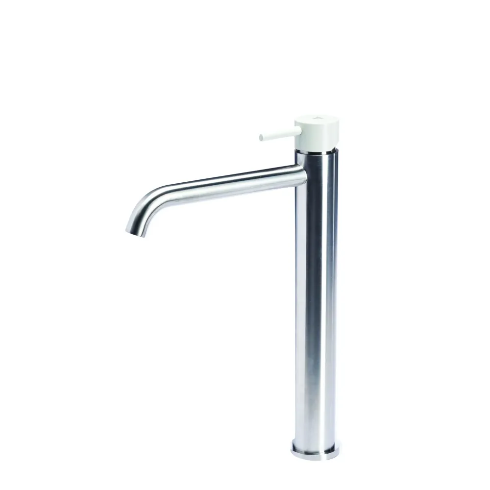 Robinet mitigeur lavabo haut sans vidage en acier inox finition brossée avec poignée couleur perle Tubico Colorado