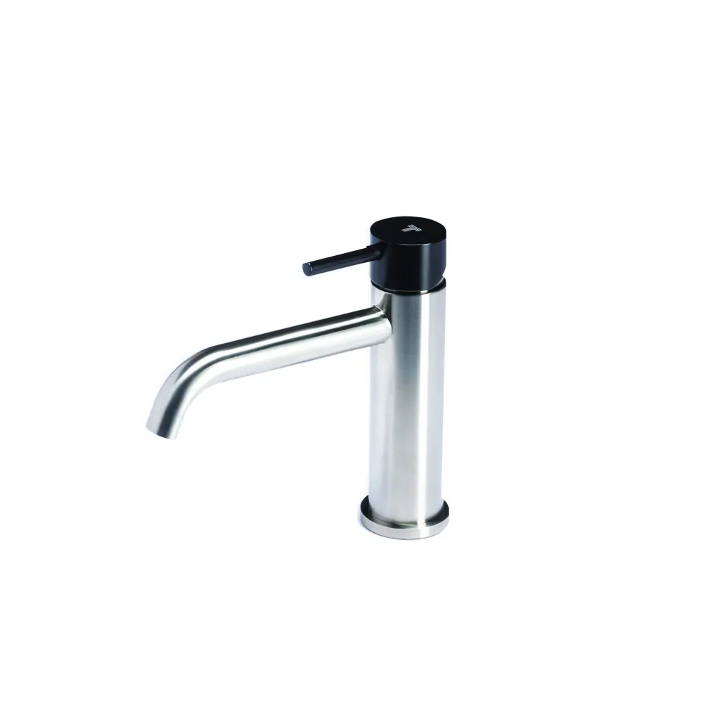 Robinet mitigeur lavabo sans vidage en acier inox finition brossée avec poignée couleur carbone Tubico Colorado