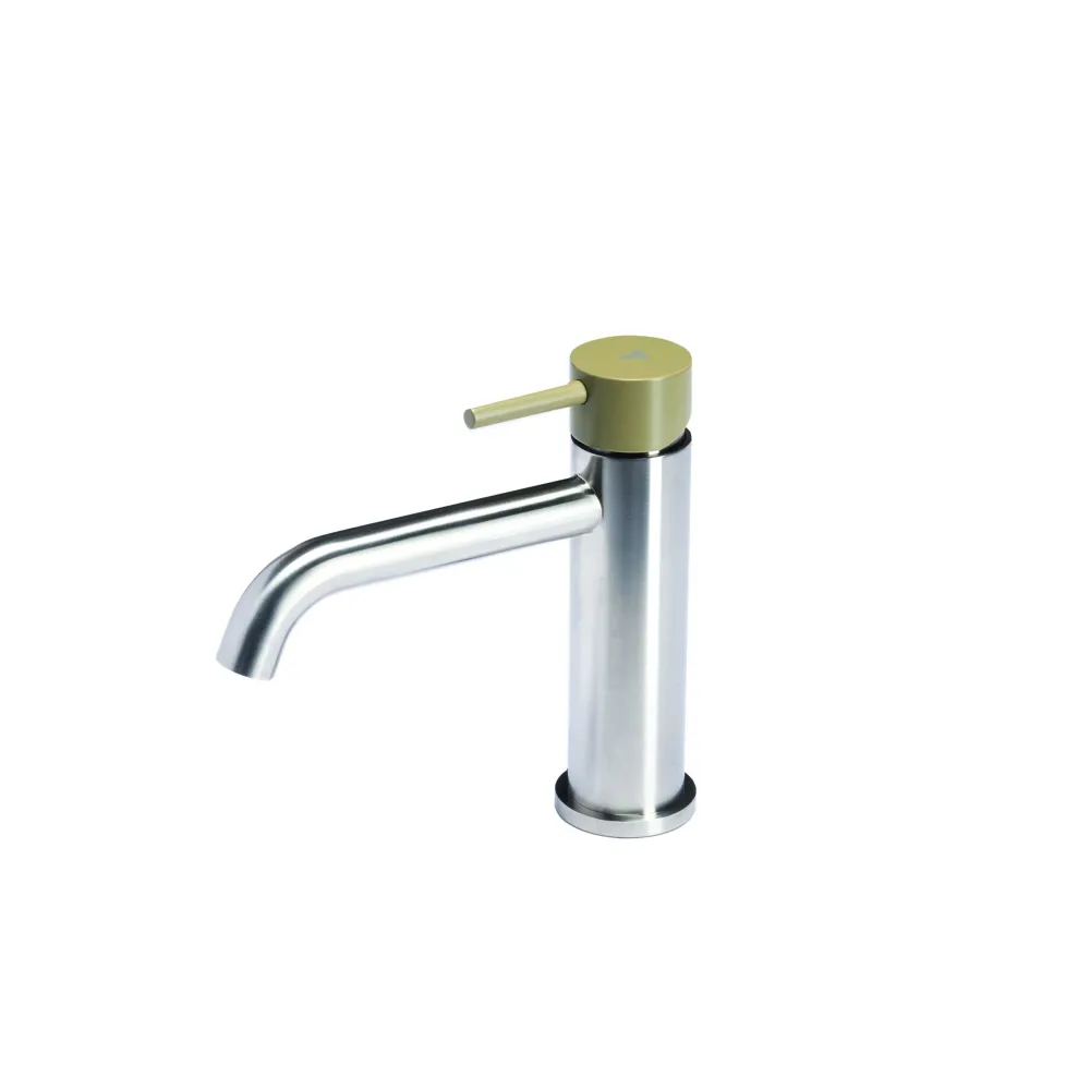 Robinet mitigeur lavabo sans vidage en acier inox finition brossée avec poignée couleur olive Tubico Colorado