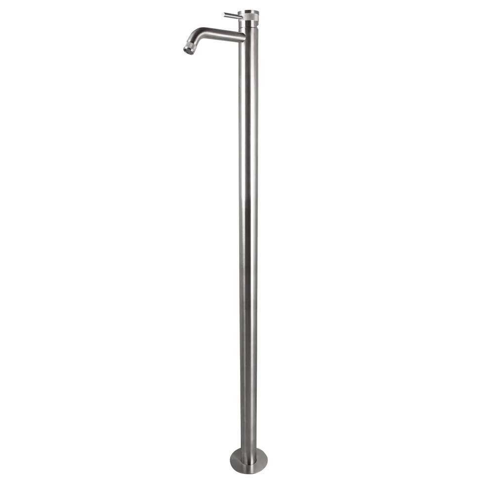 Robinet mitigeur lavabo sur pied en acier inoxydable 316L finition brossée sans vidage ni bec avec anticalcaire