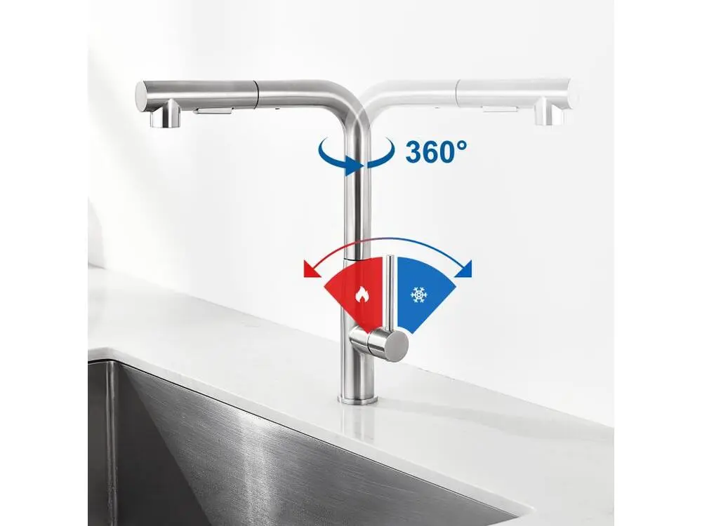 2PCS AURALUM MAX Mitigeur Cuisine,Robinet d'Évier Inox avec Douchette Extractible,2 Modes Jets Eau Froide/Chaude Rota...