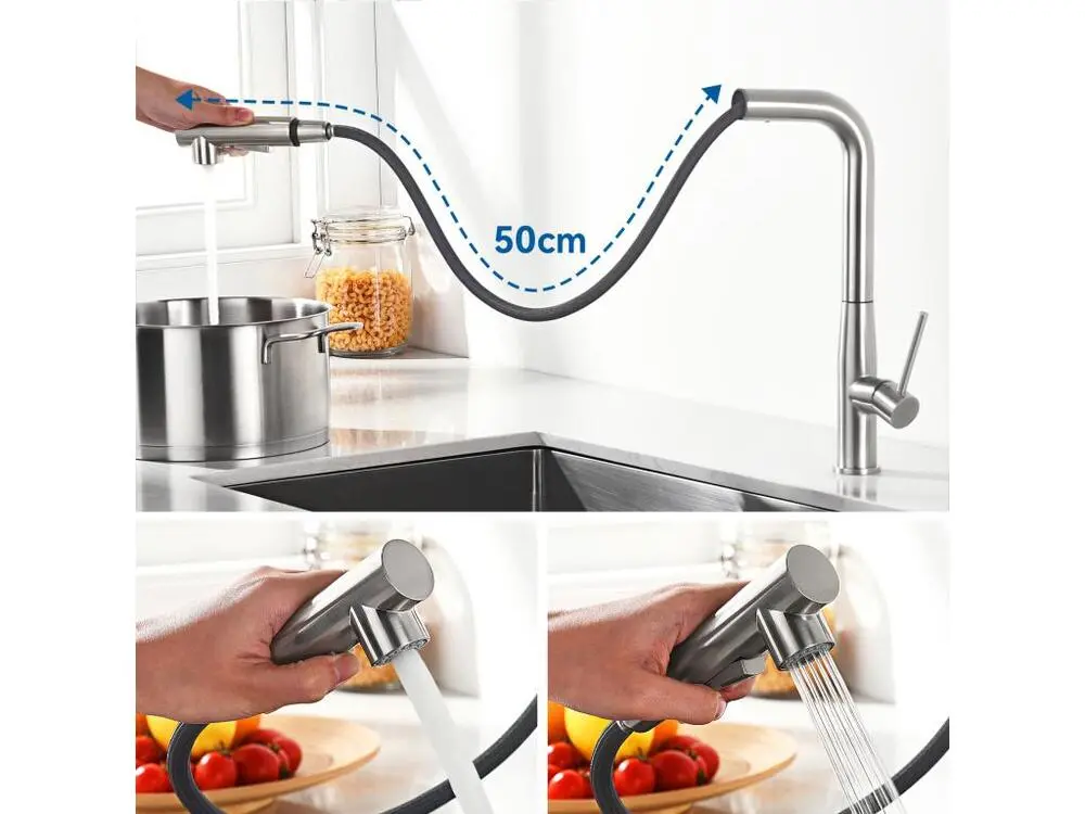 2PCS AURALUM MAX Mitigeur Cuisine,Robinet d'Évier Inox avec Douchette Extractible,2 Modes Jets Eau Froide/Chaude Rota...