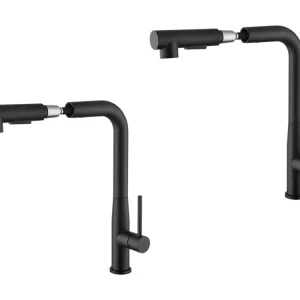 2PCS AURALUM MAX Robinet Cuisine, Mitigeur d'Évier Inox avec Douchette Extractible,2 Modes Jets Eau Froide/Chaude Rot...
