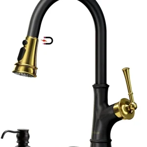 APPASO Robinet de Cuisine avec Douchette Extractible d'Évier 3 Jets au Choix Robinet Cuisine Mitigeur Bec Rotatif Noir et...