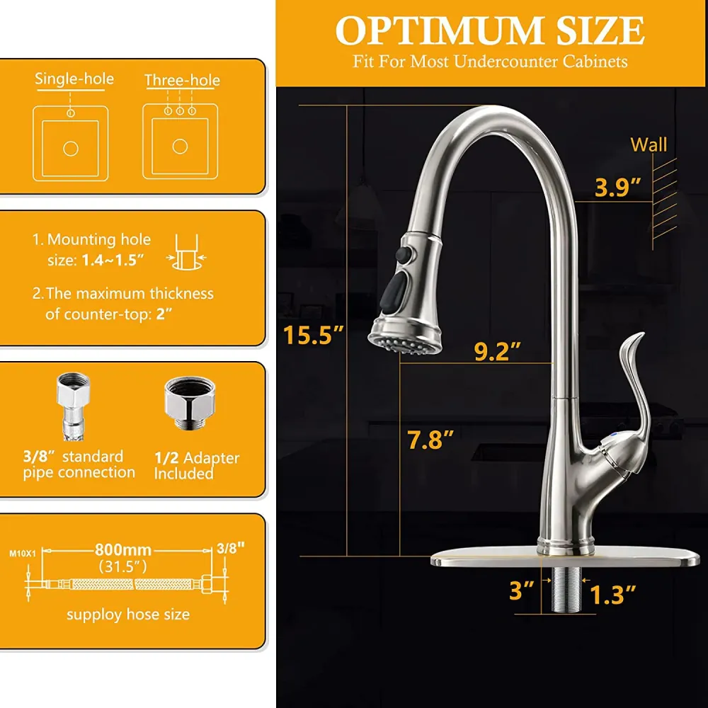 APPASO Robinet Mitigeur de Cuisine 360° Rotatif Robinet Cuisine avec Douchette 3 Jets en Inox Brossé Argent