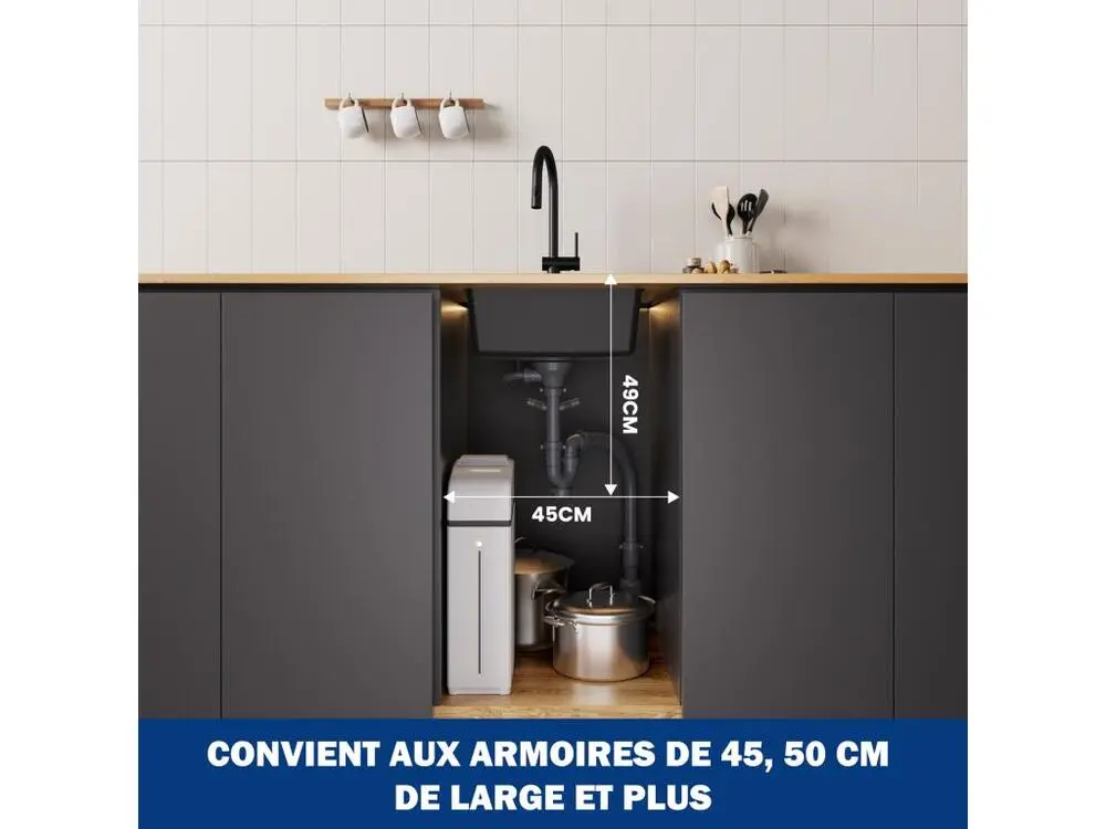 Cecipa max 45x45cm Evier Quartz Noir Evier 1 Bac en Quartz et Résine Evier de Cuisine + Mitigeur avec Douchette Extractibl...
