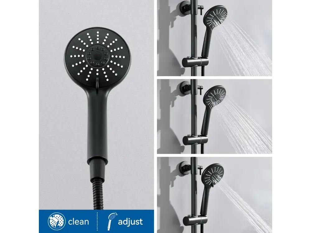 Colonne de Douche Noir avec Mitigeur Thermostatique, Mitigeur Douche avec Tête de Douche,Pommeau à Main 3 Jets,Hauteur Rég...