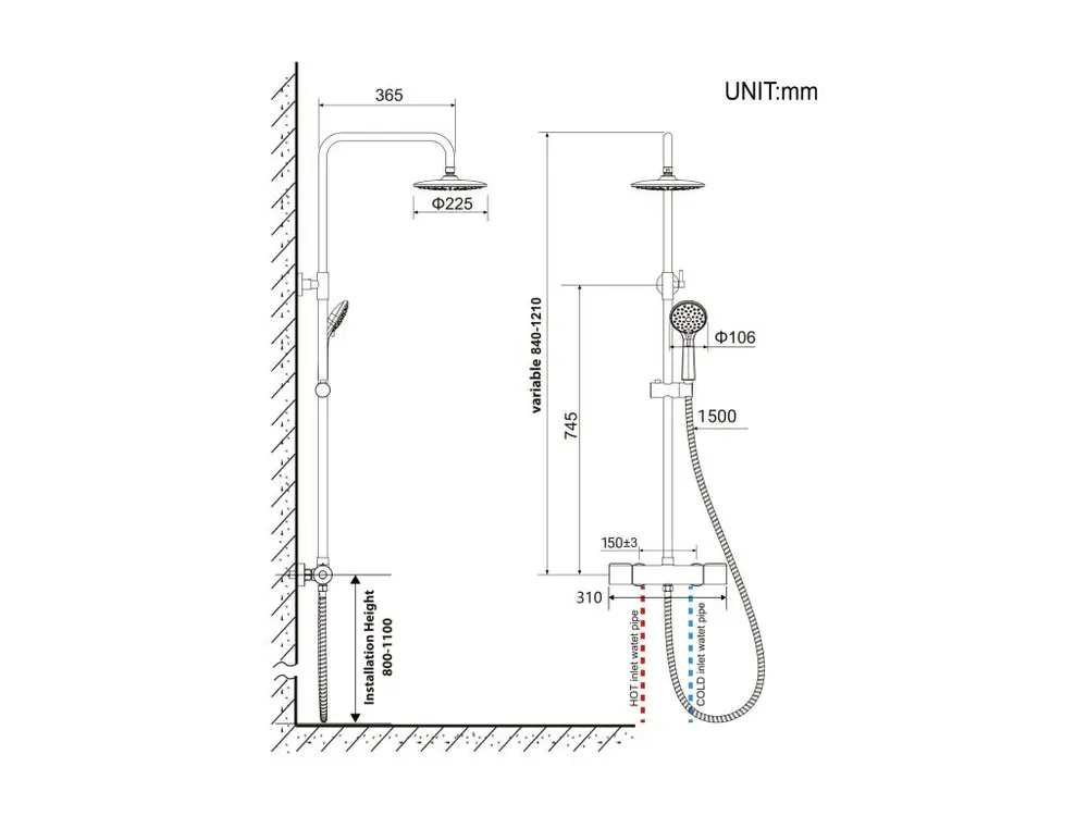 Colonne de Douche Noir avec Mitigeur Thermostatique, Mitigeur Douche avec Tête de Douche,Pommeau à Main 3 Jets,Hauteur Rég...