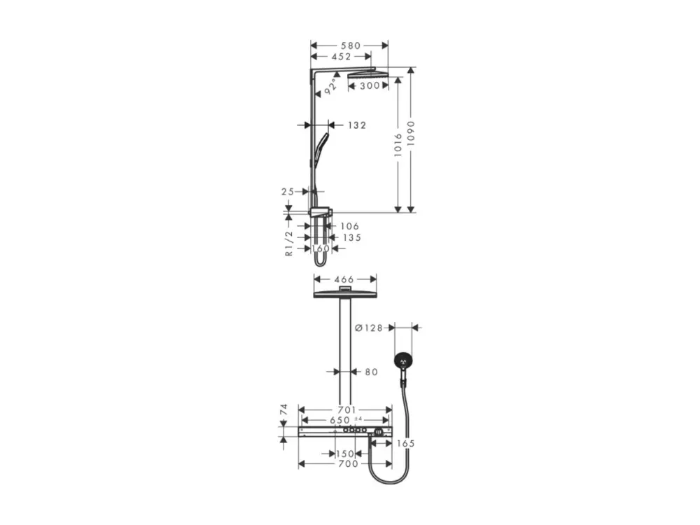 Colonne de douche thermostatique HANSGROHE Rainmaker Select 460 3 jets blanc et chromée + nettoyant Briochin