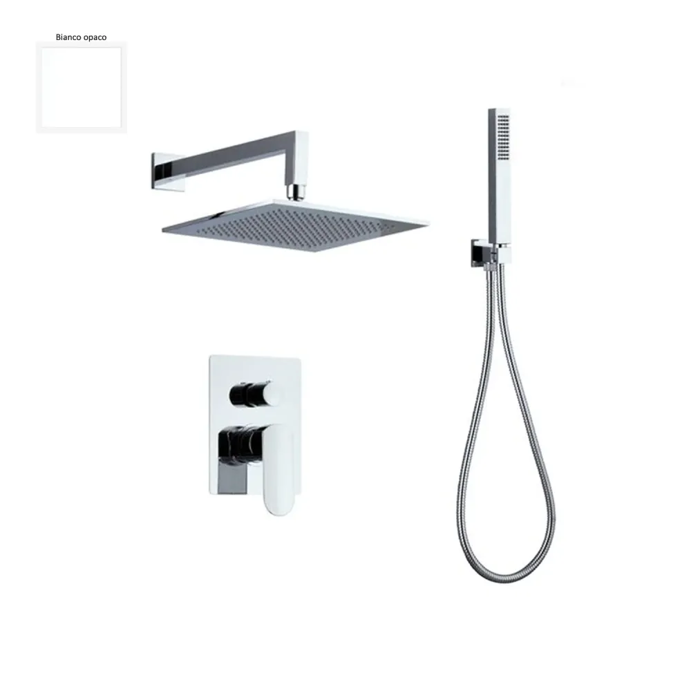 Ensemble de douche composé d'une pomme de douche Paris, douchette, polyvalent et inverseur 2 voies blanc