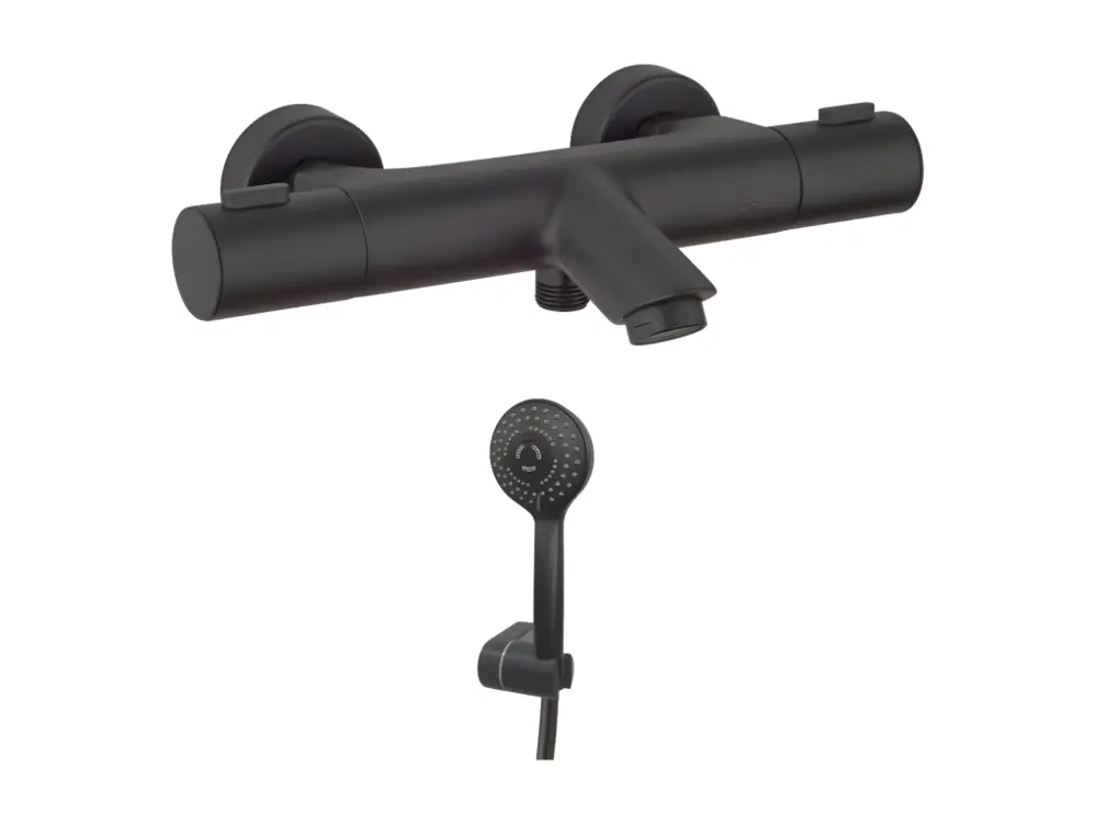 Mitigeur bain douche thermostatique PAINI Ruby + Minikit douchette 3 jets rond Ruby Noir mat