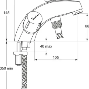Mélangeur de bain-douche ULYSSE C monotrou avec bec fixe et ensemble douche 1 jet, têtes 15 x 21 à clapet guidé, chromé ré...