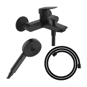Pack mitigeur bain douche HANSGROHE Logis + Élastique Designflex + Pommeau HANSGROHE Pulsify Select 105 3 jets noir mat