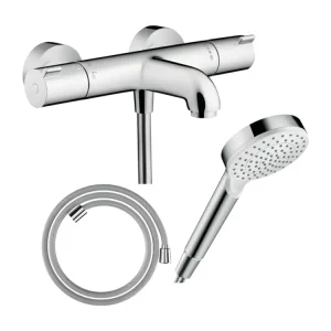 Pack mitigeur bain thermostatique HANSGROHE Ecostat 1001CL + Polyvalent Designflex + Pommeau Vernis Blend 100 EcoSmart 1je...