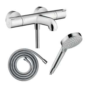 Pack mitigeur bain thermostatique HANSGROHE Ecostat 1001CL + Polyvalent Metaflex + Pommeau Vernis Blend 100 EcoSmart 2jets...