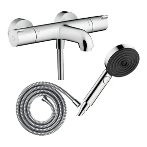 Pack mitigeur bain thermostatique HANSGROHE Ecostat 1001CL + Souple Metaflex + Pommeau Pulsify Select EcoSmart 105 3jets c...