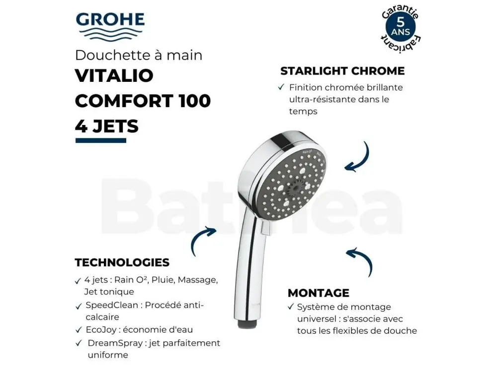 Pommeau de douche GROHE Quickfix Vitalio Comfort 100 4 jets