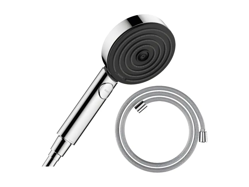 Pommeau de douche HANSGROHE Pulsify Select EcoSmart 105 3 jets relaxation + élastique HANSGROHE Designflex 160 cm chromé