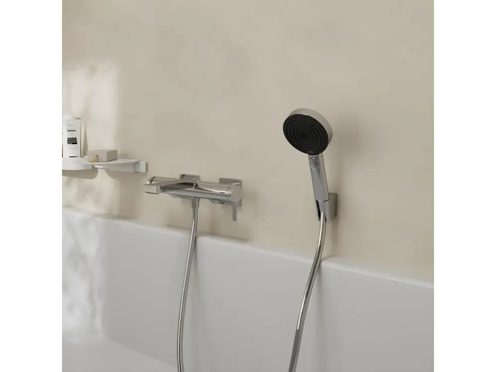 Pommeau de douche HANSGROHE Pulsify Select EcoSmart 105 3 jets relaxation + élastique HANSGROHE Designflex 160 cm chromé