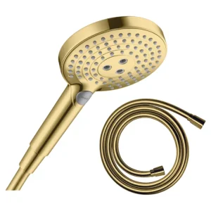 Pommeau de douche HANSGROHE Raindance Select S EcoSmart 120 3 jets aspect doré poli + élastique de douche 1,25 m HANSGROHE...