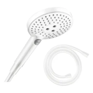 Pommeau de douche HANSGROHE Raindance Select S EcoSmart 120 3 jets blanc mat + élastique de douche 1,25 m HANSGROHE Isifle...