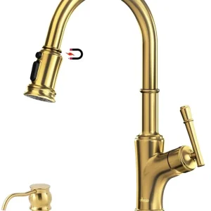 APPASO Robinet de cuisine à tirette avec pulvérisateur d'amarrage Dorure 135BTG