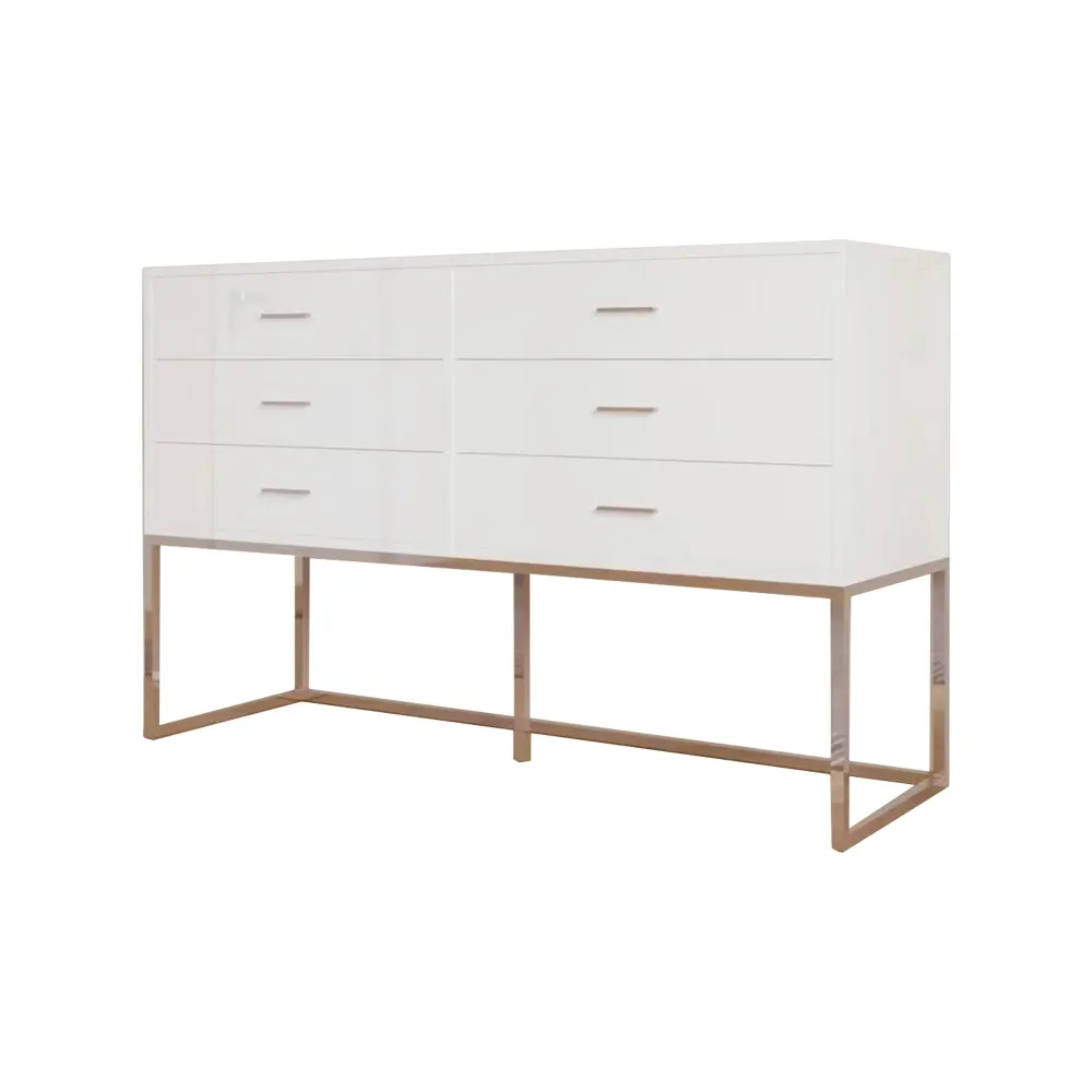 Exotic Designs 6 Drawer Chest Drawers Blanc pur Rose Gold