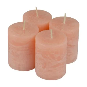 Inox A2 Lot de 4 Bougies Pilier "Rustique" 5cm Rose Poudré
