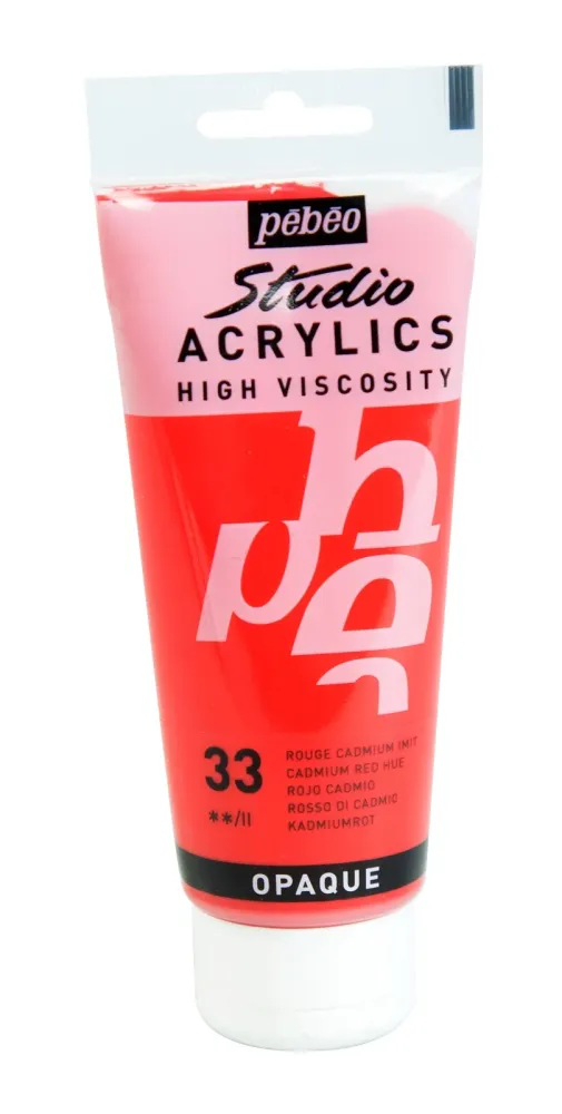 PEINTURE ACRYLIQUE ROUGE CADMIUM 100ML avec poils en mousse haute densité