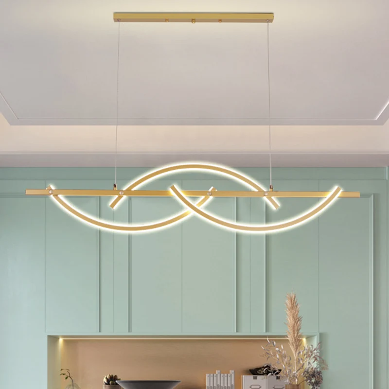 3-Bogen-Linien-Restaurant-Kronleuchter, Metall-LED-Minimalismus-Hängedeckenleuchte Schwarz/Gold, warmes/weißes Licht pour...