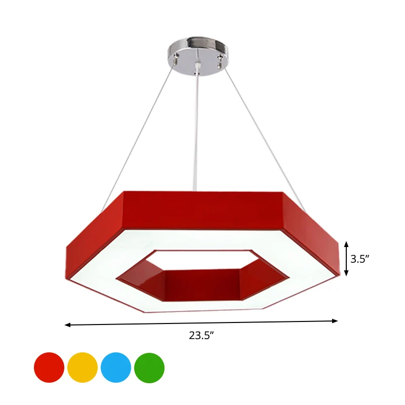 Acryl-Hexagon-Ring-Down-Beleuchtung, einfache LED-Kronleuchter-Beleuchtung Rot/Gelb/Blau für den Kindergarten avec base en...