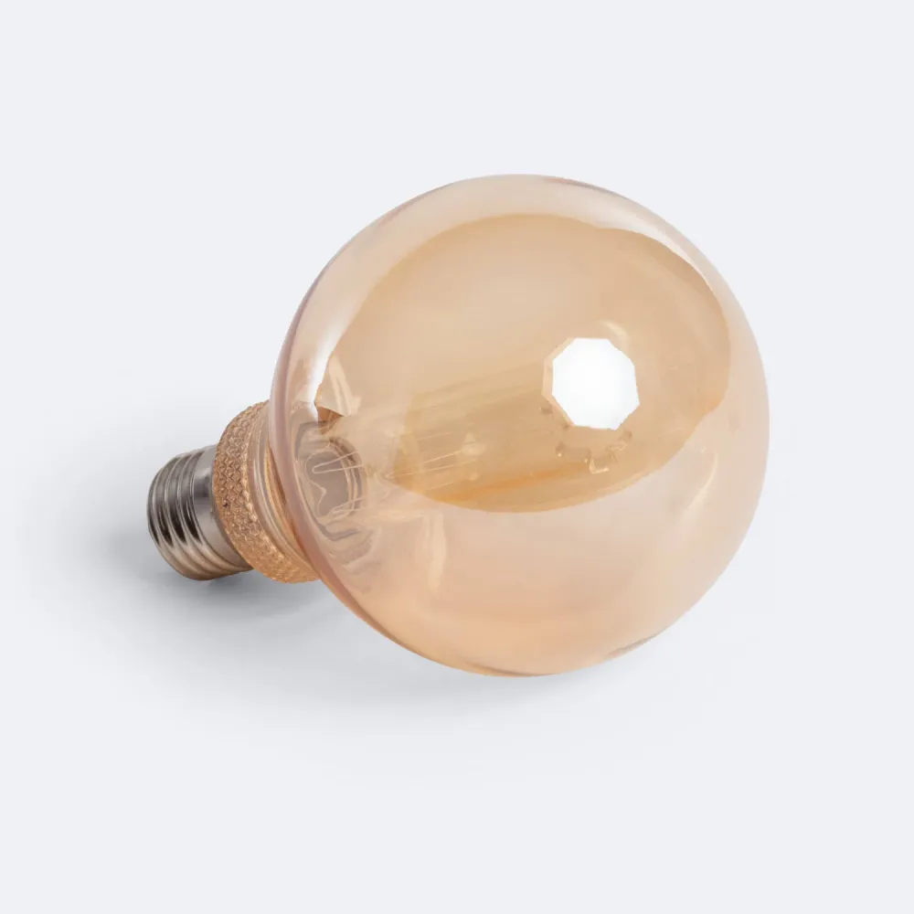 Ampoule LED filament G95 Effet or E27 3,5W 110 lumens. avec base en bois