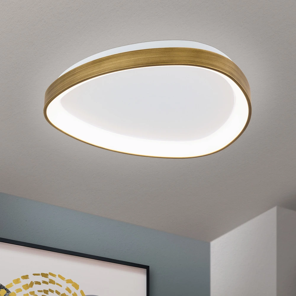 Applique design Plafonnier LED Charlie, Ø 45 cm, blanc opalin, laiton vieilli