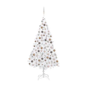 Arbre de Noël artificiel avec LED et boules Blanc 210 cm VINYLE avec effet scintillant