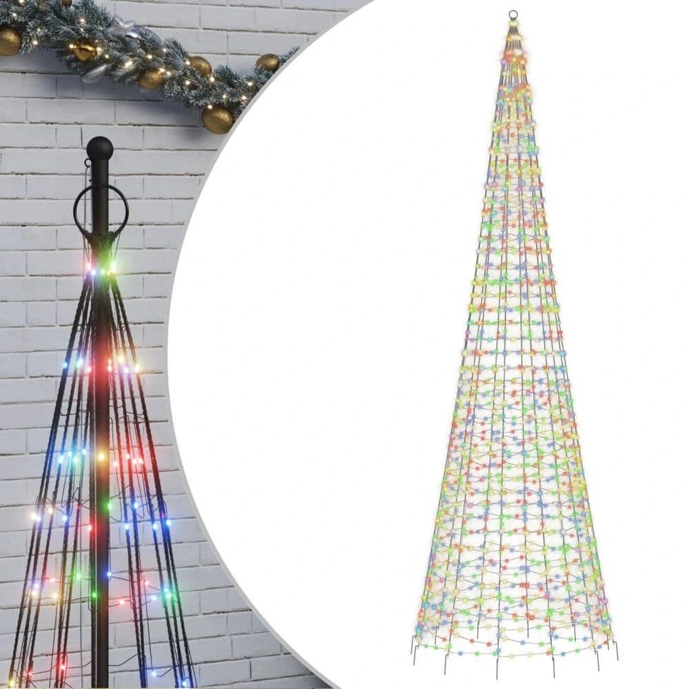 Arbre de noël lumineux sur mât de drapeau 1534 led coloré 500cm