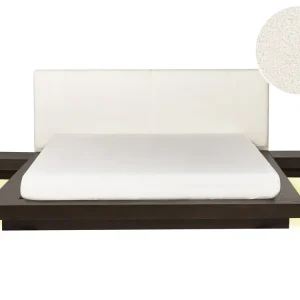 Bed met LED bouclé hoofdbord donkerhout 160 x 200 cm ZEN