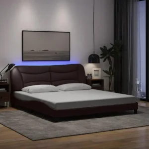 Cadre de lit avec lumières LED marron obscur 180x200 cm tissu avec effet scintillant