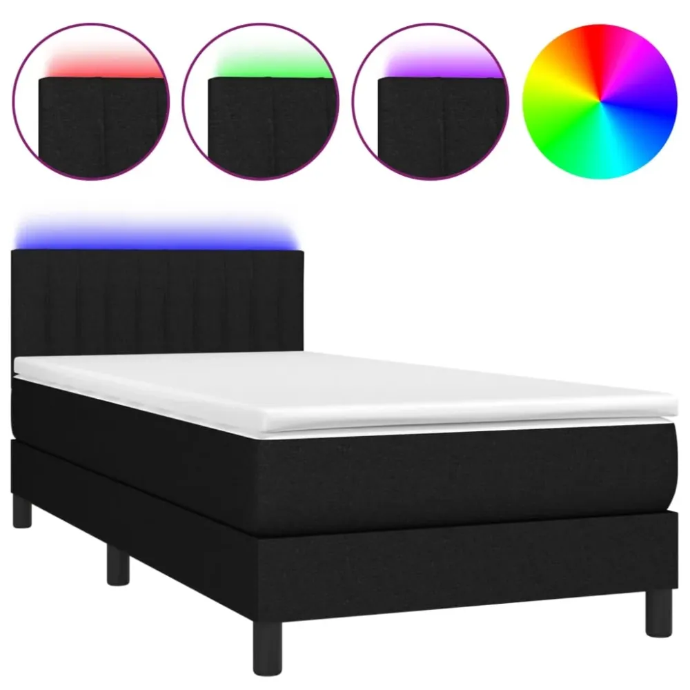 Cadre de lit LED avec sommier tête de lit matelas 90x190 cm tissu noir TDL0209057 Style industriel