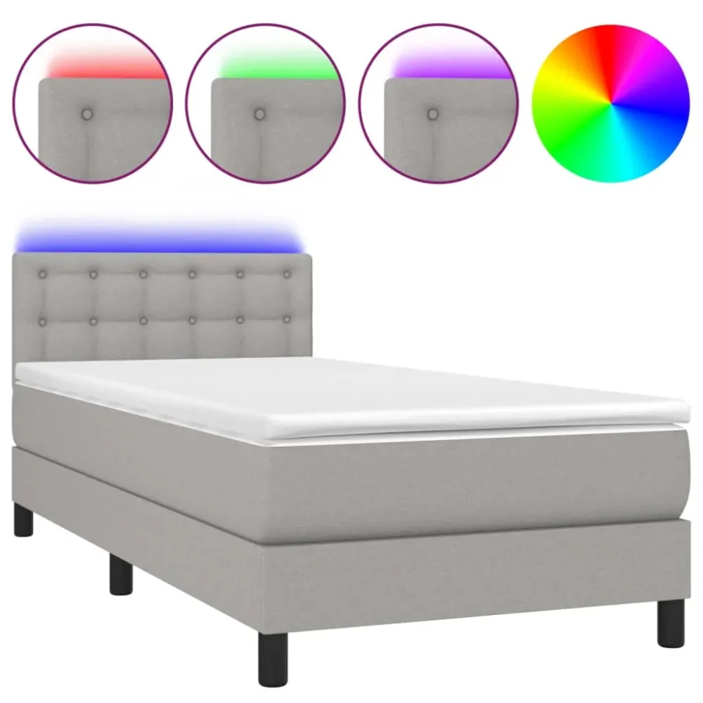 Cadre de lit LED avec sommier tête de lit matelas 90x200cm tissu gris évident TDL0209448