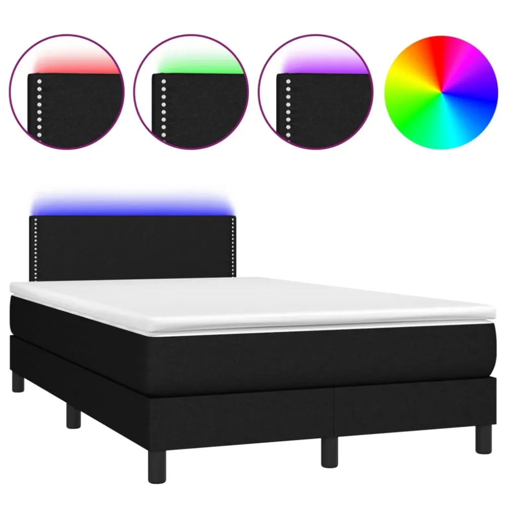 Cadre de lit LED avec sommier tête de lit matelas 120 x 200 cm tissu noir TDL0209298 Éclairage chaud 2700K
