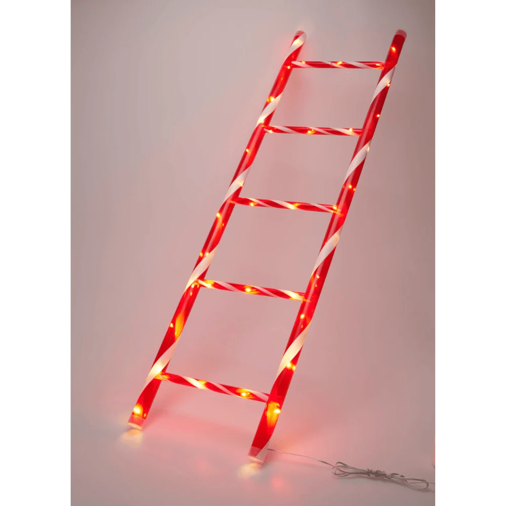 Échelle lumineuse LED canne sucre rouge-blanc – Noël Matériau : Verre soufflé