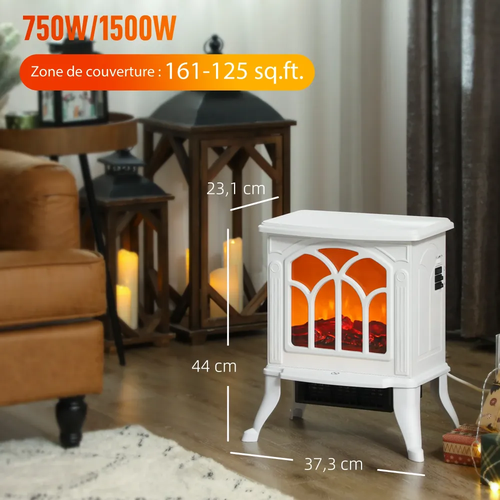 Cheminée électrique sur pied 750/1500 W, fausse cheminée décorative avec effet flamme LED, protection contre la surchauffe...