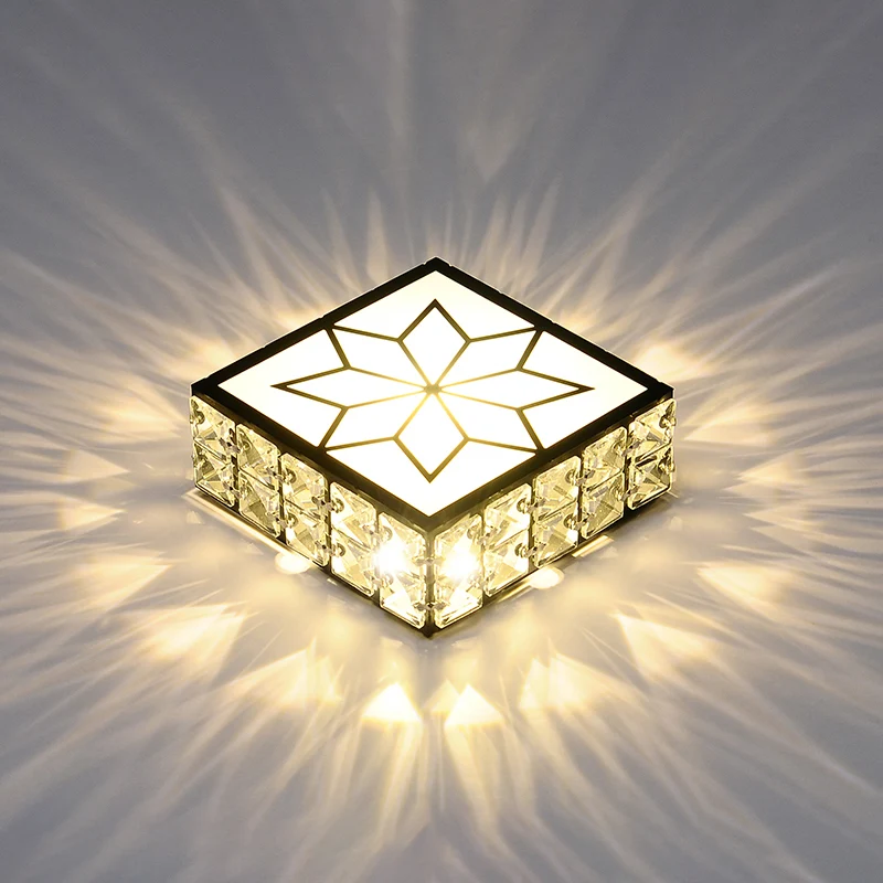 Éclairage Décoratif LED Éclairage de plafond carré en cristal incrusté, plafonnier LED noir minimaliste pour couloir