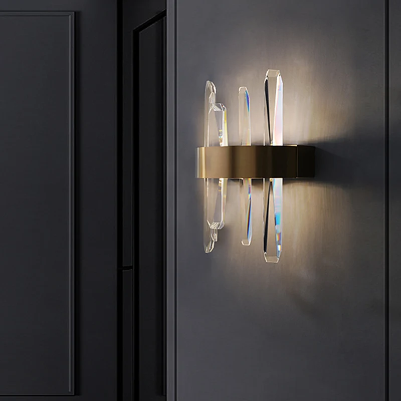 Éclairage Décoratif LED Klare Kristall-Wandleuchte, modernistische LED-Wandleuchte Ton or mit rundem/rechteckigem Metallsc...