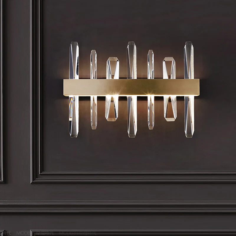 Éclairage Décoratif LED Klare Kristall-Wandleuchte, modernistische LED-Wandleuchte Ton or mit rundem/rechteckigem Metallsc...