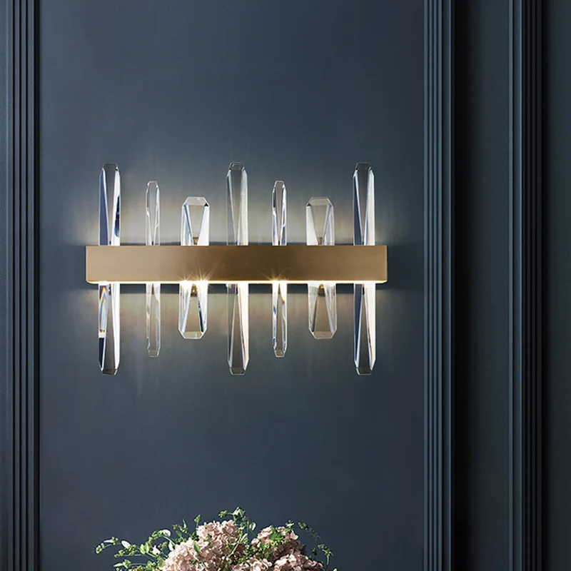 Éclairage Décoratif LED Klare Kristall-Wandleuchte, modernistische LED-Wandleuchte Ton or mit rundem/rechteckigem Metallsc...