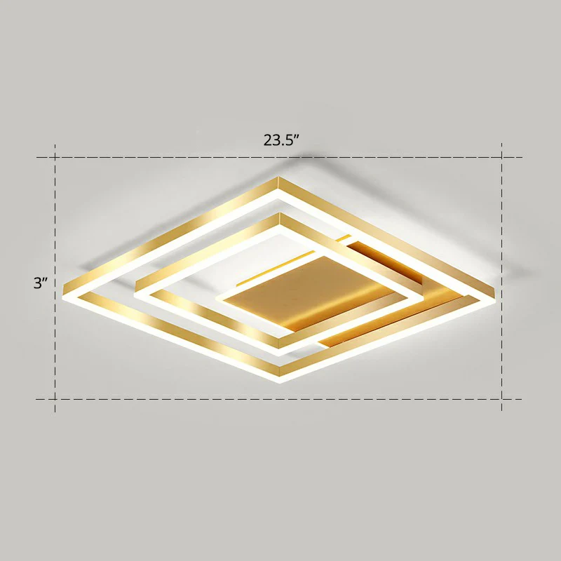 Éclairage Décoratif LED Plafonnier LED carré minimaliste, luminaire métallique pour chambre à coucher, en or
