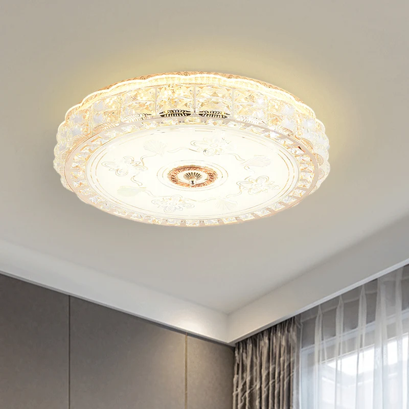 Éclairage Décoratif LED Plafonnier rond/carré pour chambre à coucher, luminaire contemporain en cristal net LED doré